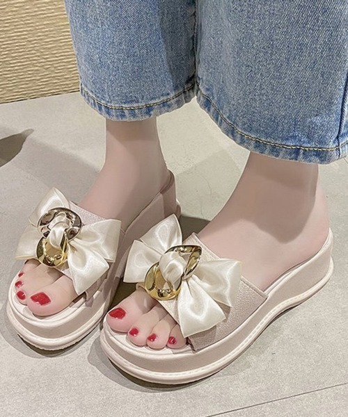 Miniministore（ミニミニストア）の「厚底サンダル 蝶結び レディース 夏靴（サンダル・レディース・アイボリー/ブラック・22.5cm/23.0cm/24.5cm/23.5cm/24.0cm）」の2枚目の写真