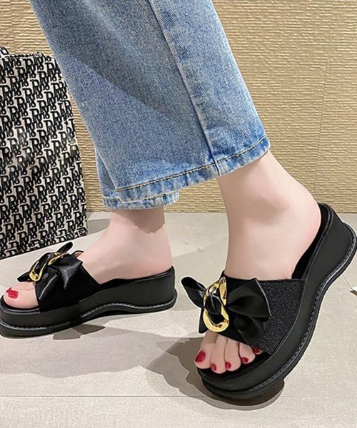 Miniministore（ミニミニストア）の「厚底サンダル 蝶結び レディース 夏靴（サンダル・レディース・アイボリー/ブラック・22.5cm/23.0cm/24.5cm/23.5cm/24.0cm）」の3枚目の写真