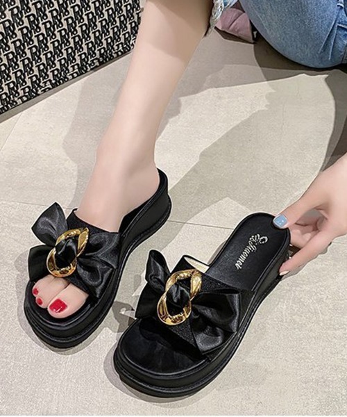 Miniministore（ミニミニストア）の「厚底サンダル 蝶結び レディース 夏靴（サンダル・レディース・アイボリー/ブラック・22.5cm/23.0cm/24.5cm/23.5cm/24.0cm）」の4枚目の写真