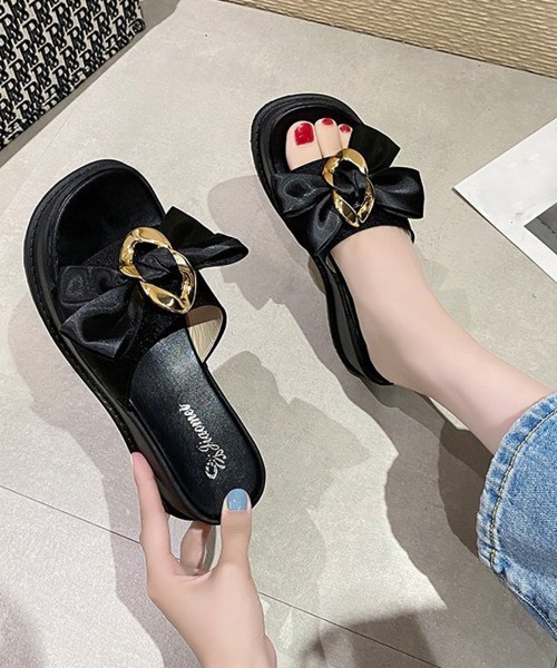 Miniministore（ミニミニストア）の「厚底サンダル 蝶結び レディース 夏靴（サンダル・レディース・アイボリー/ブラック・22.5cm/23.0cm/24.5cm/23.5cm/24.0cm）」の5枚目の写真