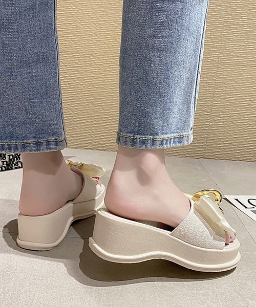 Miniministore（ミニミニストア）の「厚底サンダル 蝶結び レディース 夏靴（サンダル・レディース・アイボリー/ブラック・22.5cm/23.0cm/24.5cm/23.5cm/24.0cm）」の8枚目の写真