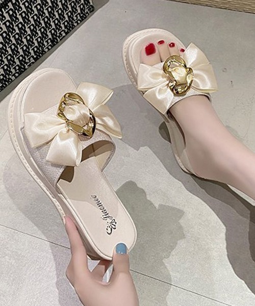 Miniministore（ミニミニストア）の「厚底サンダル 蝶結び レディース 夏靴（サンダル・レディース・アイボリー/ブラック・22.5cm/23.0cm/24.5cm/23.5cm/24.0cm）」の9枚目の写真