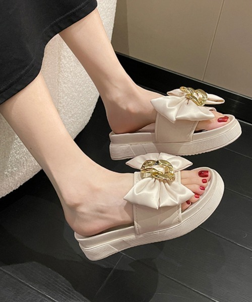 Miniministore（ミニミニストア）の「厚底サンダル 蝶結び レディース 夏靴（サンダル・レディース・アイボリー/ブラック・22.5cm/23.0cm/24.5cm/23.5cm/24.0cm）」の10枚目の写真