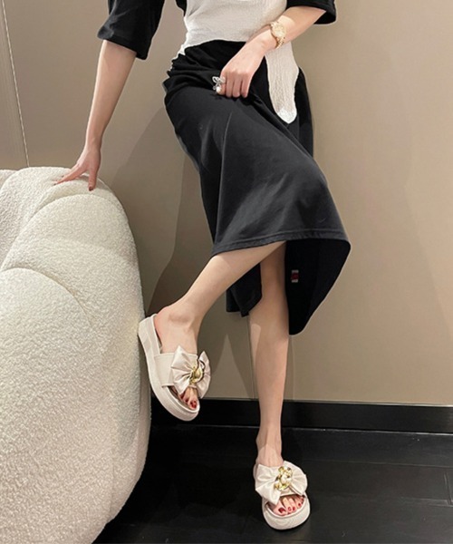 Miniministore（ミニミニストア）の「厚底サンダル 蝶結び レディース 夏靴（サンダル・レディース・アイボリー/ブラック・22.5cm/23.0cm/24.5cm/23.5cm/24.0cm）」の11枚目の写真