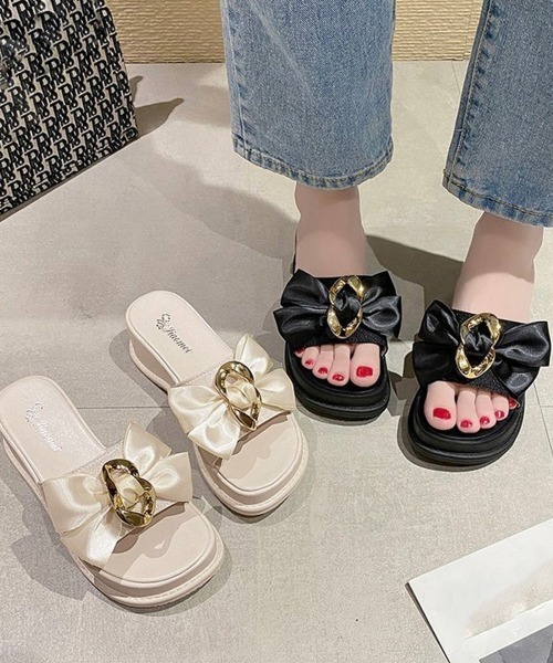 Miniministore（ミニミニストア）の「厚底サンダル 蝶結び レディース 夏靴（サンダル・レディース・アイボリー/ブラック・22.5cm/23.0cm/24.5cm/23.5cm/24.0cm）」の13枚目の写真