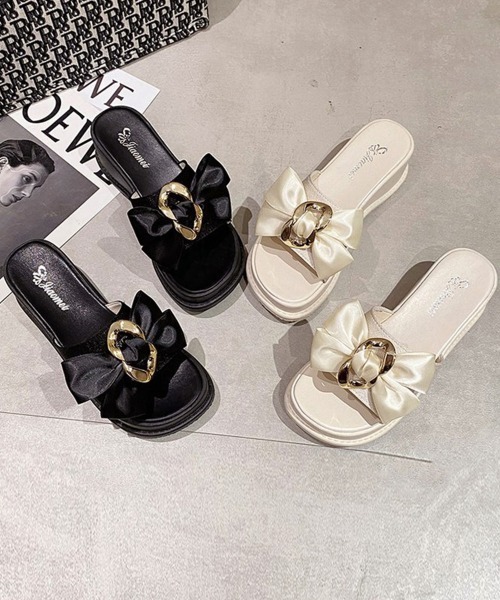 Miniministore（ミニミニストア）の「厚底サンダル 蝶結び レディース 夏靴（サンダル・レディース・アイボリー/ブラック・22.5cm/23.0cm/24.5cm/23.5cm/24.0cm）」の14枚目の写真