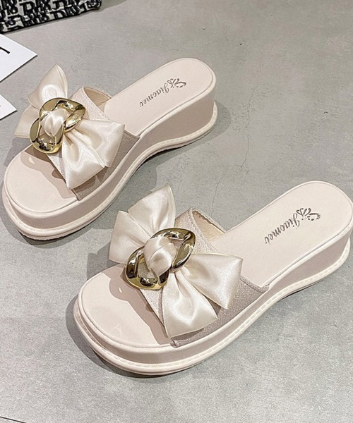 Miniministore（ミニミニストア）の「厚底サンダル 蝶結び レディース 夏靴（サンダル・レディース・アイボリー/ブラック・22.5cm/23.0cm/24.5cm/23.5cm/24.0cm）」の15枚目の写真