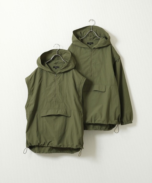 ZIP FIVE（ジップファイブ）の「【ZIP FIVE】 2WAY 撥水 ナイロン テック アノラック ジャケット 【アノラック + ベスト】（ナイロンジャケット・メンズ・イエロー/パープル/ブラック/オリーブ/オフホワイト・MEDIUM/LARGE/X-LARGE）」の3枚目の写真