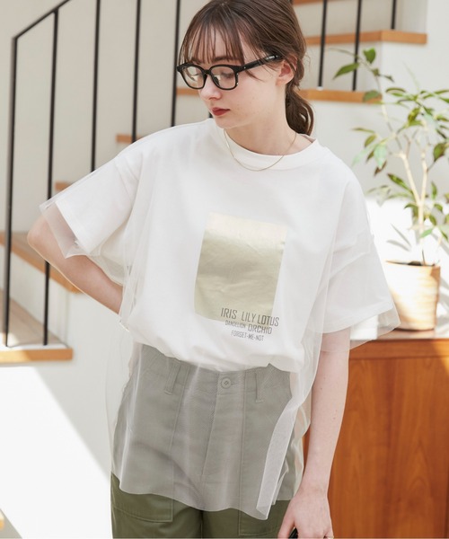 セール】チュールレイヤードメタリックTシャツ（半袖）（Tシャツ