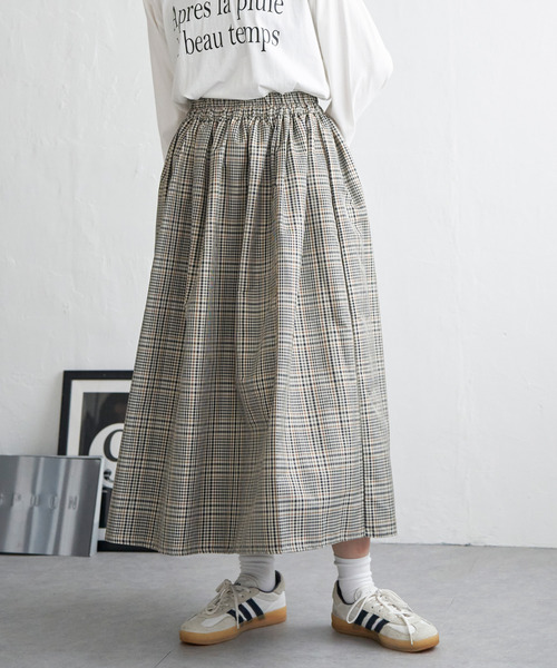 VENCEEXCHANGE（ヴァンスエクスチェンジ）の「タフタチェックギャザースカート（スカート・レディース・ネイビー/ブラック/ホワイト/レッド系/ストライプ/レッド/グレー系その他/グレー/オレンジ系/チャコール/ブルー系/チェック・FREE）」の12枚目の写真