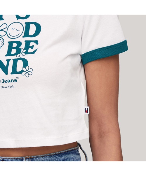 セール】スリムクロップドノベルティリンガーTシャツ（Tシャツ