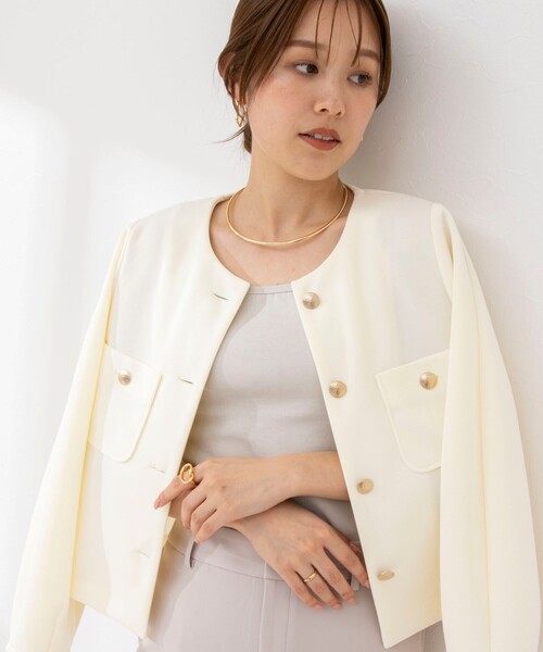 NOLLEY’S Sophi(ノーリーズソフィ)の「コンパクトベアテレコ2WAYタンクトップ(タンクトップ・レディース・グレイッシュベージュ/ブラック/オフホワイト・FREE)」の6枚目の写真