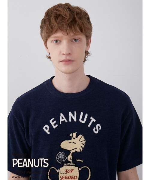 ジェラートピケ パジャマ ルームウェア スヌーピー ネイビー 長袖 PEANUTS】SNOOPY×BEAR ジャガードワンピース(ワンピース