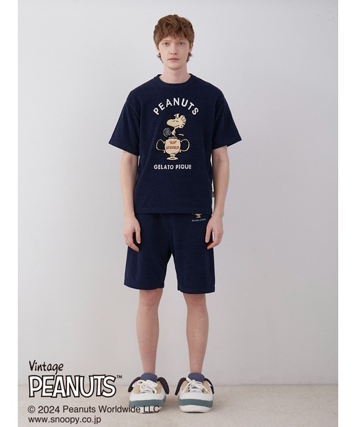ジェラートピケ gelato pique 半袖 パジャマ ネイビー HOMME】スムーズィーliteセットアップ(ニットプルオーバー