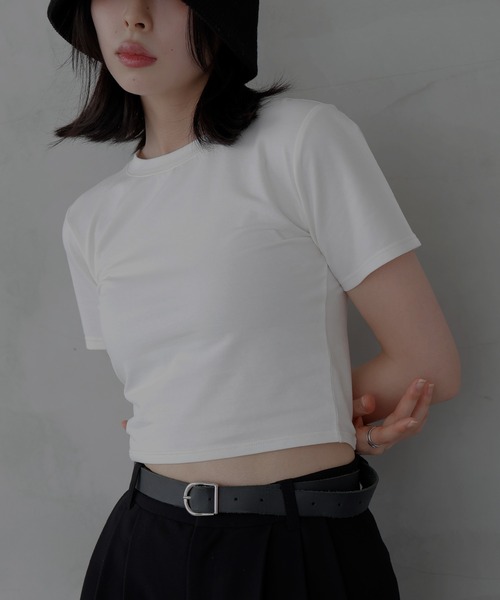 LIAN（リアン）の「シンプルミニT（Tシャツ/カットソー・レディース・杢グレー/レッド/ブラック/オフホワイト・FREE）」の2枚目の写真