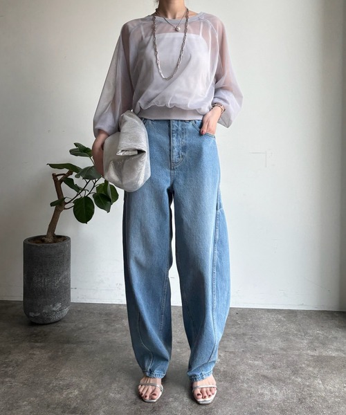 DouDou(ドゥドゥ)の「【WEB限定】チュールラウンドネックプルオーバー(Tシャツ/カットソー・レディース・ブラック/グレー/ネイビー・FREE)」の4枚目の写真