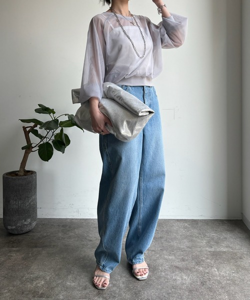DouDou(ドゥドゥ)の「【WEB限定】チュールラウンドネックプルオーバー(Tシャツ/カットソー・レディース・ブラック/グレー/ネイビー・FREE)」の5枚目の写真
