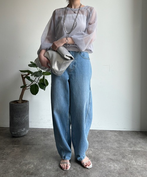 DouDou(ドゥドゥ)の「【WEB限定】チュールラウンドネックプルオーバー(Tシャツ/カットソー・レディース・ブラック/グレー/ネイビー・FREE)」の6枚目の写真