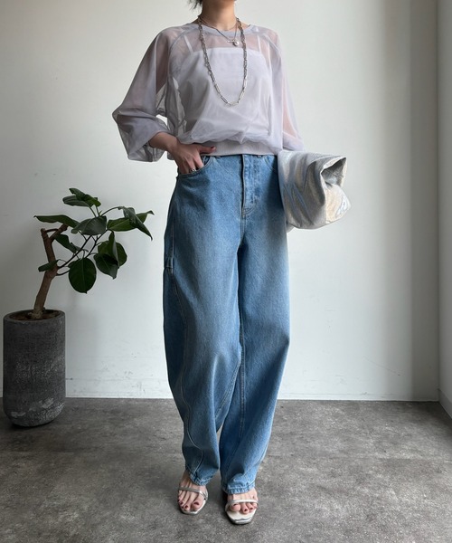 DouDou(ドゥドゥ)の「【WEB限定】チュールラウンドネックプルオーバー(Tシャツ/カットソー・レディース・ブラック/グレー/ネイビー・FREE)」の7枚目の写真
