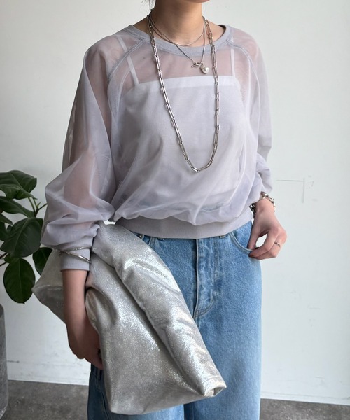 DouDou(ドゥドゥ)の「【WEB限定】チュールラウンドネックプルオーバー(Tシャツ/カットソー・レディース・ブラック/グレー/ネイビー・FREE)」の9枚目の写真