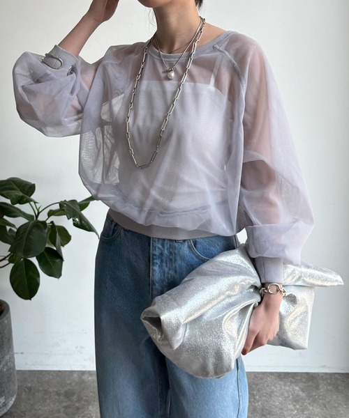 DouDou(ドゥドゥ)の「【WEB限定】チュールラウンドネックプルオーバー(Tシャツ/カットソー・レディース・ブラック/グレー/ネイビー・FREE)」の10枚目の写真