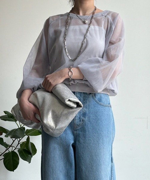 DouDou(ドゥドゥ)の「【WEB限定】チュールラウンドネックプルオーバー(Tシャツ/カットソー・レディース・ブラック/グレー/ネイビー・FREE)」の11枚目の写真