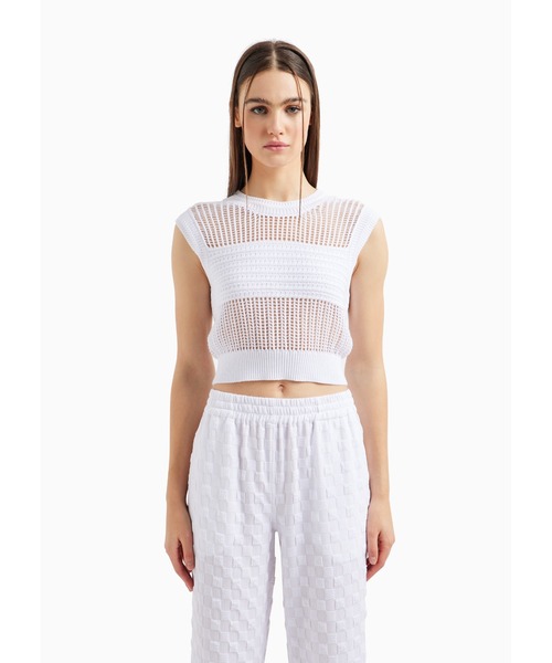 ARMANI EXCHANGE（アルマーニエクスチェンジ）の「【A|X アルマーニ エクスチェンジ】ボーダーメッシュ コットンニットノースリーブトップス（ニット/セーター・レディース・ピンク/ラベンダー/ホワイト系その他・LARGE/MEDIUM/X-SMALL/SMALL）」の13枚目の写真