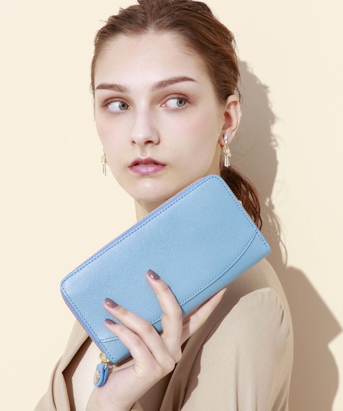 TOPKAPI（トプカピ）の「COLORATO［コロラート］角シボ型押し・ラウンドファスナー長財布（財布・レディース・グレイッシュベージュ/ライトブラウン/グレイッシュブルー/レモンイエロー/ミント/ネイビー/ピンク/ライトピンク/オレンジ/キャメル・FREE）」の5枚目の写真