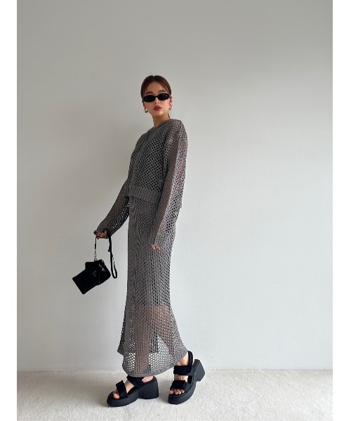 TRUNC(トランクエイティーエイト)の「Glitter Mesh Skirt(スカート・レディース・ブラック/チャコールグレー・FREE)」の4枚目の写真