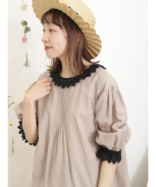 Samansa Mos2（サマンサ モスモス）の「綿麻襟配色前後着ブラウス（シャツ/ブラウス・レディース・キナリ/ベージュ系その他/ブルー・F）」の2枚目の写真