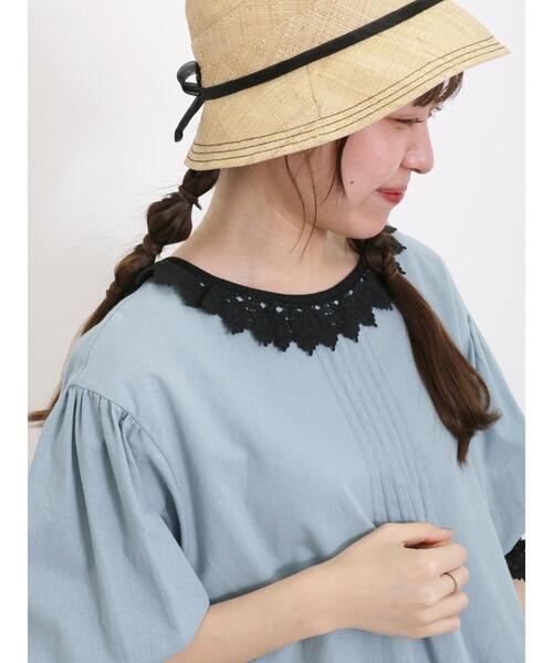 Samansa Mos2（サマンサ モスモス）の「綿麻襟配色前後着ブラウス（シャツ/ブラウス・レディース・キナリ/ベージュ系その他/ブルー・F）」の4枚目の写真