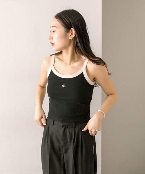 mline（エムライン）の「【4色展開】[mline]配色刺繍タンクトップ（タンクトップ・レディース・ブラック/オフホワイト/イエロー/グリーン・FREE）」の5枚目の写真