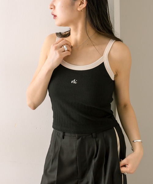 mline（エムライン）の「【4色展開】[mline]配色刺繍タンクトップ（タンクトップ・レディース・ブラック/オフホワイト/イエロー/グリーン・FREE）」の6枚目の写真
