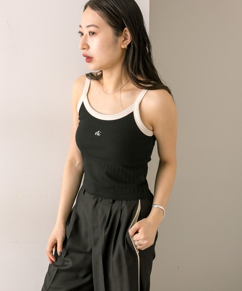 mline（エムライン）の「【4色展開】[mline]配色刺繍タンクトップ（タンクトップ・レディース・ブラック/オフホワイト/イエロー/グリーン・FREE）」の8枚目の写真