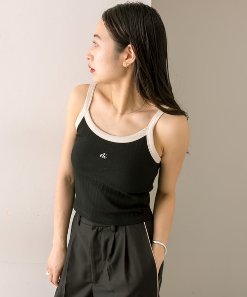 mline（エムライン）の「【4色展開】[mline]配色刺繍タンクトップ（タンクトップ・レディース・ブラック/オフホワイト/イエロー/グリーン・FREE）」の9枚目の写真