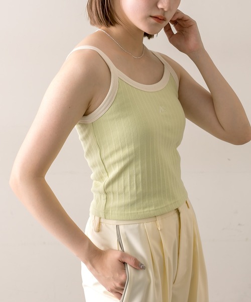 mline（エムライン）の「【4色展開】[mline]配色刺繍タンクトップ（タンクトップ・レディース・ブラック/オフホワイト/イエロー/グリーン・FREE）」の14枚目の写真