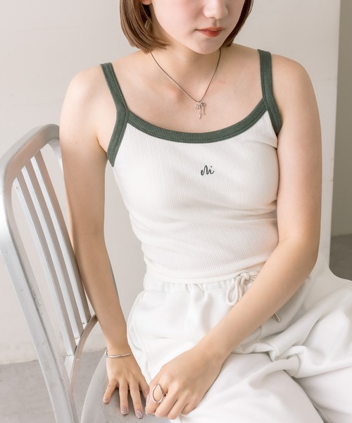 mline（エムライン）の「【4色展開】[mline]配色刺繍タンクトップ（タンクトップ・レディース・ブラック/オフホワイト/イエロー/グリーン・FREE）」の16枚目の写真