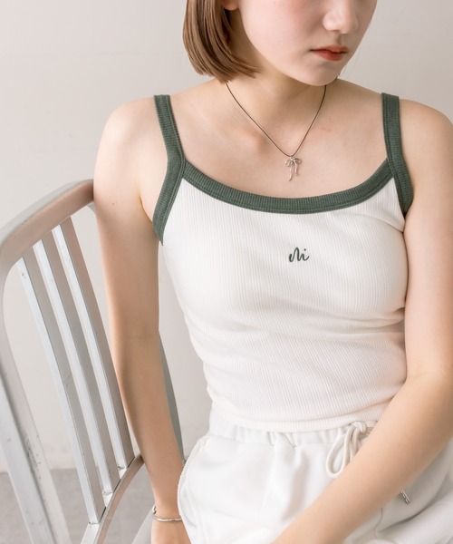 mline（エムライン）の「【4色展開】[mline]配色刺繍タンクトップ（タンクトップ・レディース・ブラック/オフホワイト/イエロー/グリーン・FREE）」の17枚目の写真