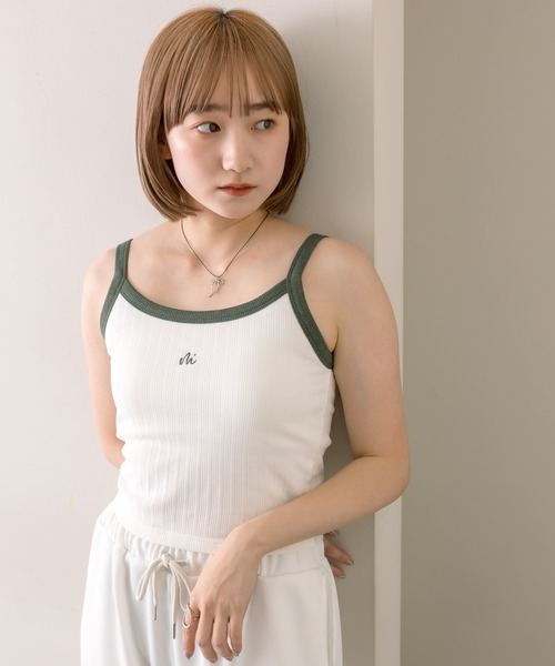 mline（エムライン）の「【4色展開】[mline]配色刺繍タンクトップ（タンクトップ・レディース・ブラック/オフホワイト/イエロー/グリーン・FREE）」の18枚目の写真