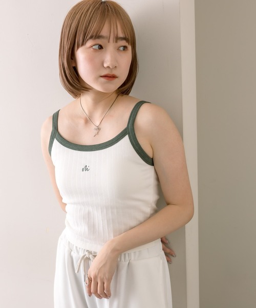 mline（エムライン）の「【4色展開】[mline]配色刺繍タンクトップ（タンクトップ・レディース・ブラック/オフホワイト/イエロー/グリーン・FREE）」の19枚目の写真