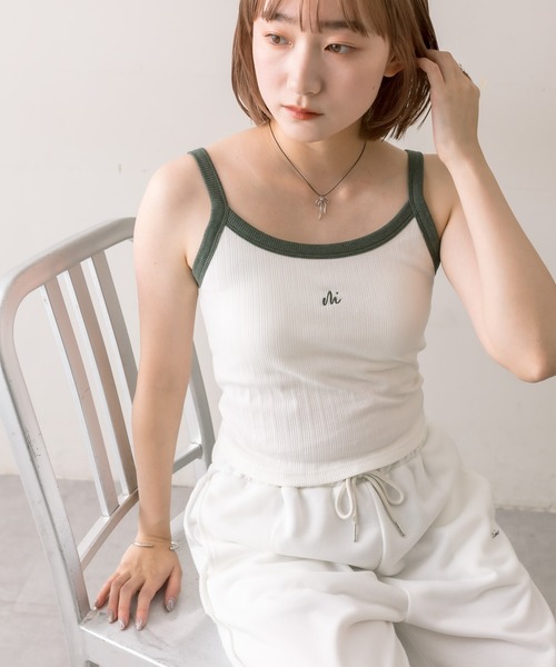 mline（エムライン）の「【4色展開】[mline]配色刺繍タンクトップ（タンクトップ・レディース・ブラック/オフホワイト/イエロー/グリーン・FREE）」の20枚目の写真