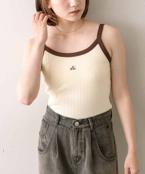 mline（エムライン）の「【4色展開】[mline]配色刺繍タンクトップ（タンクトップ・レディース・ブラック/オフホワイト/イエロー/グリーン・FREE）」の21枚目の写真