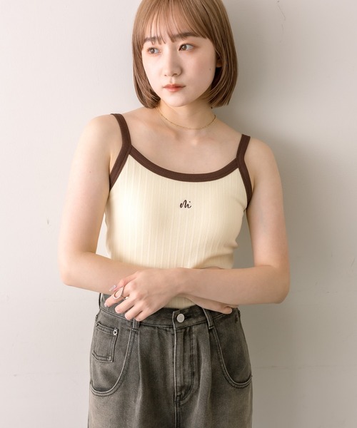 mline（エムライン）の「【4色展開】[mline]配色刺繍タンクトップ（タンクトップ・レディース・ブラック/オフホワイト/イエロー/グリーン・FREE）」の22枚目の写真