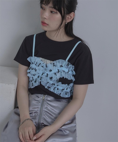 チュールフリルクロスビスチェ（キャミソール）｜miette（ミエット）の