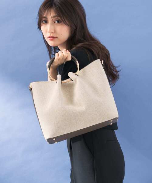 URBAN RESEARCH ROSSO WOMEN（アーバンリサーチ　ロッソ）の「リングハンドルファブリックバッグ（ハンドバッグ・レディース・ライトブラウン/ブラウン・-）」の3枚目の写真