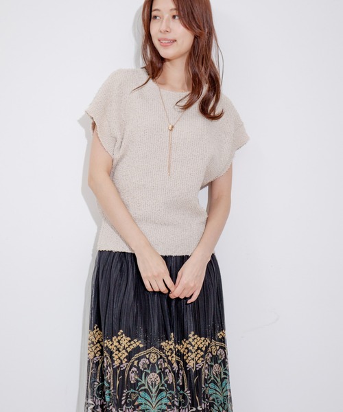 Jayro（ジャイロ）の「ロングバイルヤーンショートスリーブプルオーバー（Tシャツ/カットソー・レディース・ブラック/ブルー系その他6/ホワイト系その他・FREE）」の2枚目の写真