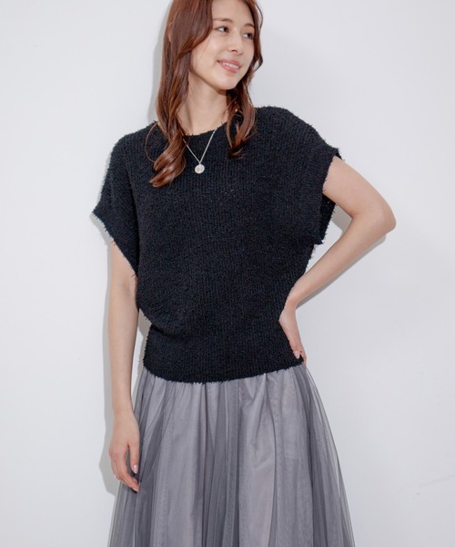 Jayro（ジャイロ）の「ロングバイルヤーンショートスリーブプルオーバー（Tシャツ/カットソー・レディース・ブラック/ブルー系その他6/ホワイト系その他・FREE）」の3枚目の写真