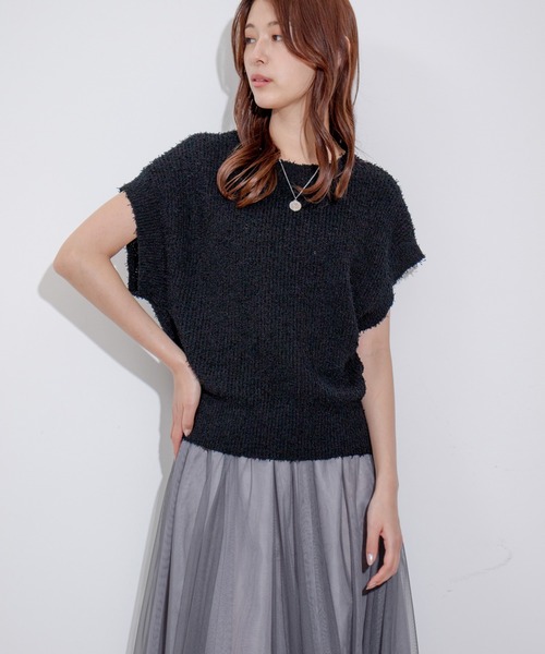 Jayro（ジャイロ）の「ロングバイルヤーンショートスリーブプルオーバー（Tシャツ/カットソー・レディース・ブラック/ブルー系その他6/ホワイト系その他・FREE）」の4枚目の写真