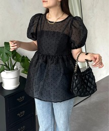 prose verse | 【ドット柄】フロッキードットオーガンジーペプラムブラウス(シャツ/ブラウス)