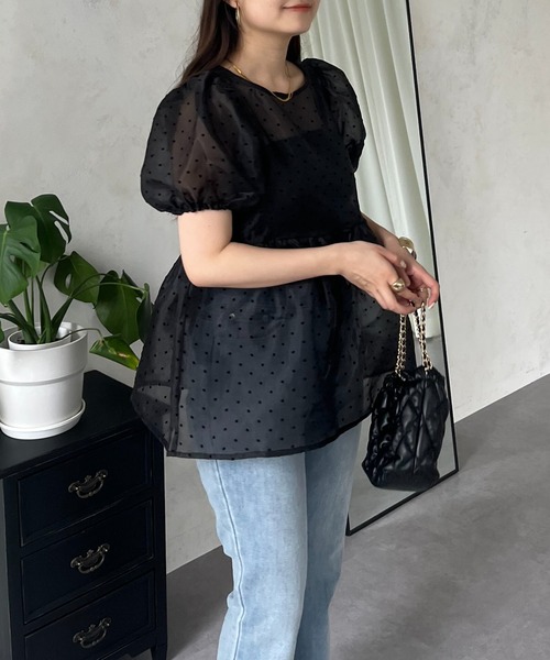 prose verse（プロズヴェール）の「【ドット柄】フロッキードットオーガンジーペプラムブラウス（シャツ/ブラウス・レディース・ブラック/アイボリー・LARGE/MEDIUM）」の8枚目の写真